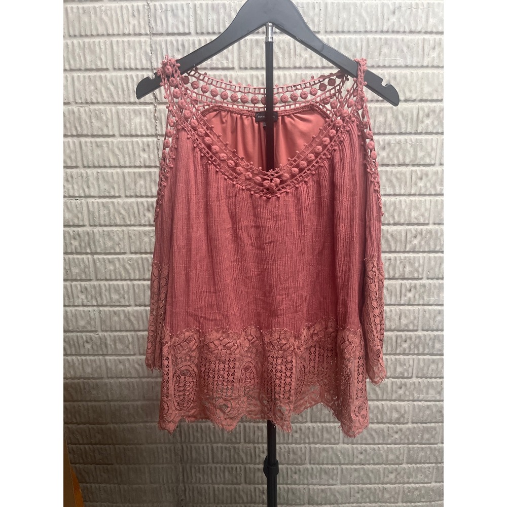 Buckle Black Womens Large Dusty Rose Cold Shoulder Crochet Lace Boho Top Pink‎ L